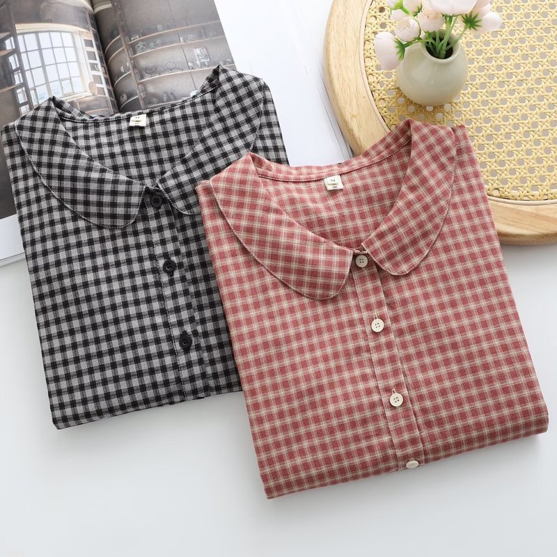 [Hàng có sẵn] Áo sơ mi nữ Cotton cao cấp 2026 tay ngắn ve áo kẻ sọc mùa hè
