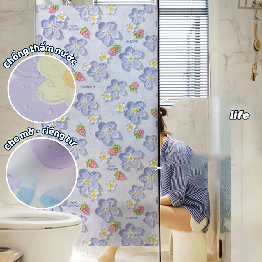 Decal Dán Kính Cửa Sổ HomeMate 3D Chống Nắng Không Cần Keo, Giấy Dán Kính Mờ Chống Nhìn Trộm Chống Nước