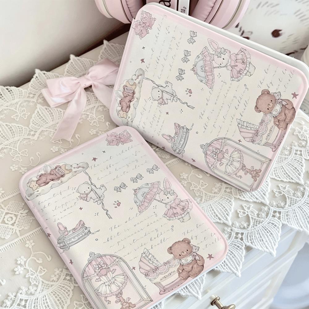 Gương gấp thỏ và bánh ngọt nền hồng vintage dễ thương