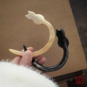 WHX-Hairpin {Xuanyue Cat} Kẹp tóc chạm khắc sừng thật Retro Trung Quốc Niche Thiết kế độc đáo Kẹp tóc