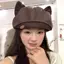 PNPIA- Mũ nồi tai mèo dễ thương bằng da PU dành cho nữ Màu trơn Mũ Newsboy thông thường Mũ lưỡi trai cá nhân