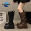 Giày Bốt Đế Dày 7cm Nữ Phong Cách Mới Mùa Thu Màu Nâu Giày Melade Hiệp Sĩ Giày Bốt Cao Cấp Mỏng