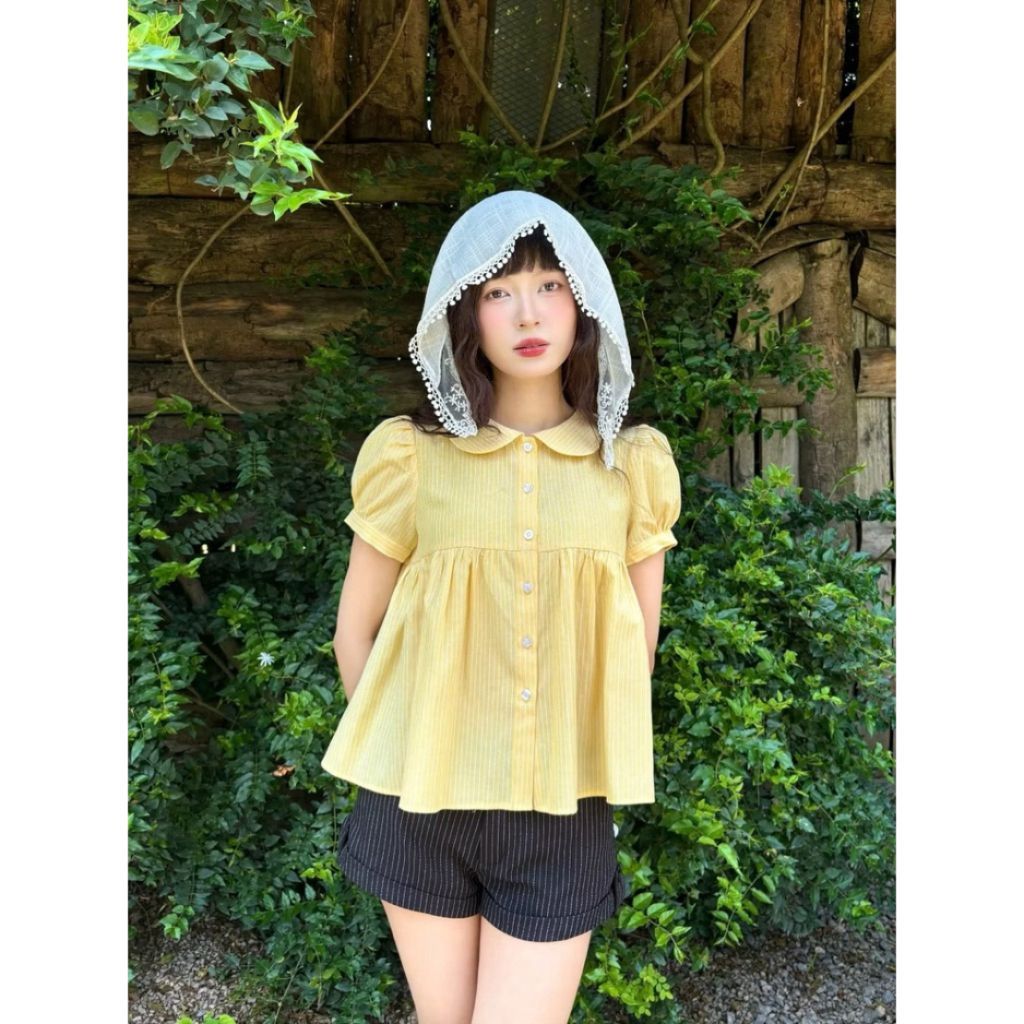 (ẢNH OLDSCHOOL) Áo babydoll cổ sen tay chuông CARA TOP M6009 - SamHi Closet