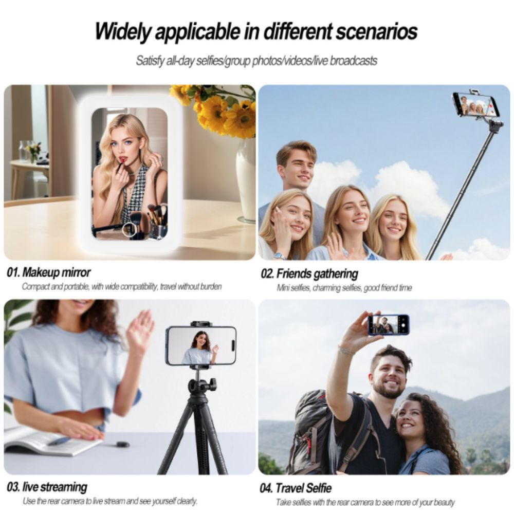 Gương selfie DOAOV78N, Gương selfie điện thoại Led góc rộng, Tạo nội dung Mặt sau di động Hút selfie Gương trang điểm trang điểm