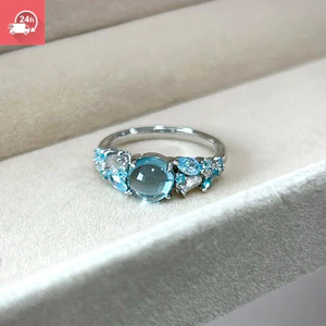 Tính khí thời trang mới Trung Quốc màu xanh biển zircon hình học cá tính đa năng nhẫn nữ