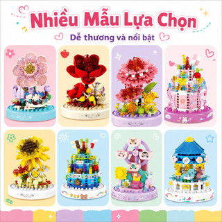 Mô hình khối xây dựng 3D – Hoa bất tử – Có giá đỡ đèn & vỏ che bụi – Lắp ráp hoa để bàn, quà sinh nhật tặng bạn gái