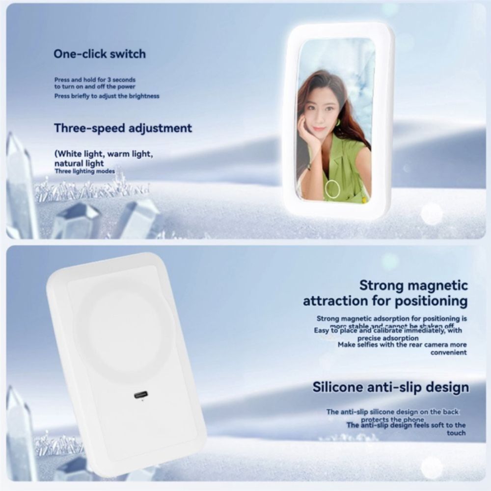Gương selfie DOAOV78N, Gương selfie điện thoại Led góc rộng, Tạo nội dung Mặt sau di động Hút selfie Gương trang điểm trang điểm