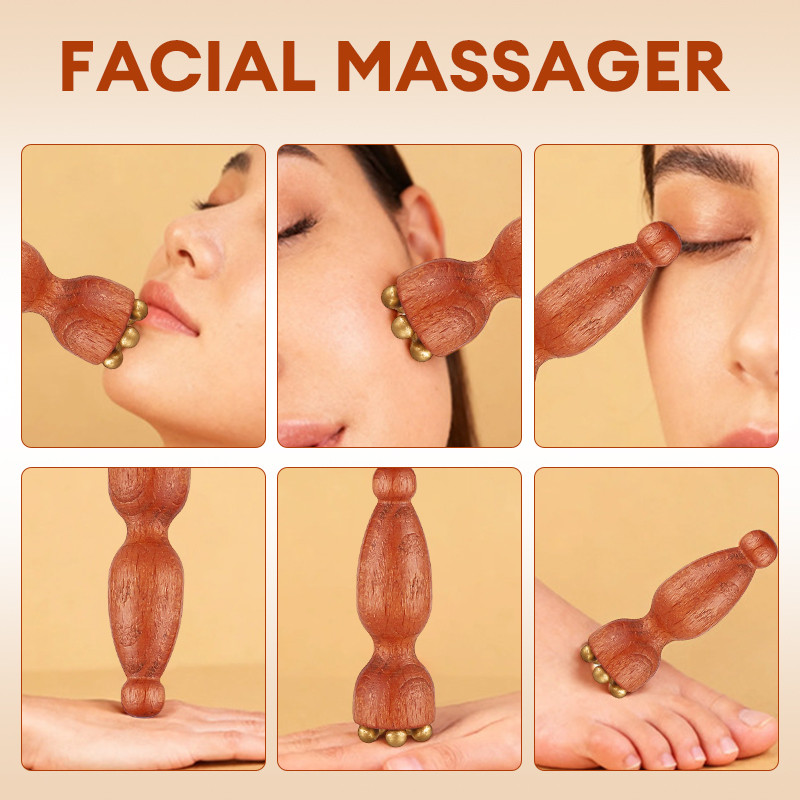 【Roshy】🍧Cây lăn massage mắt mini 5 bi đồng thân gỗ nhỏ gọn giảm sưng, thư giãn vùng mắt hiệu quả