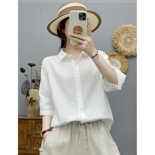 Áo sơ mi nữ cotton mềm mại, thiết kế đơn giản màu trơn năm phần tư tay