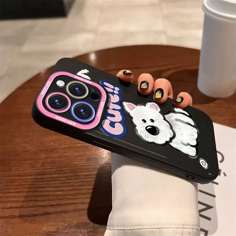 Ốp lưng iPhone họa tiết chú chó trắng dễ thương mềm silicone lỏng bảo vệ iPhone 11 12 13 14 15 16 17Pro Max IP 7 8 Plus