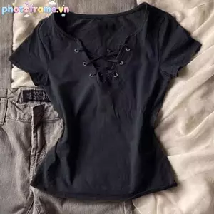 Áo Thun Nữ Phong Cách Y2K Ren-Up, Tay Ngắn Slim, Xu Hướng Thời Trang Mới