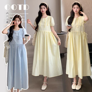 Trang phục bà bầu Mùa hè Tính khí cổ tròn nấm ren ngắn tay