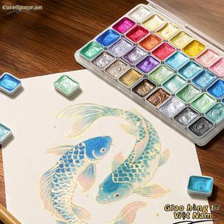 [Vận chuyển nhanh] Sơn màu nước nguyên khối CORESSPACE Pearlescent, Bộ màu nước 12 / 24 / 35 / 48 màu DIY, Bộ dụng cụ vẽ tranh đa chức năng Sơn vẽ