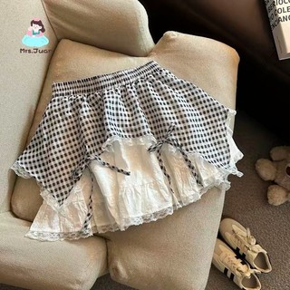 Chân váy xòe cho bé gái - Váy ngắn ren nơ kẻ sọc mùa hè co giãn eo