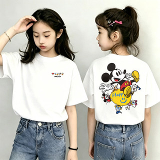 [Giao hàng trong vòng 24 giờ] Áo thun cổ tròn in hình chuột Mickey, kiểu dáng đa năng, phù hợp cho bé gái từ 1-12 tuổi.