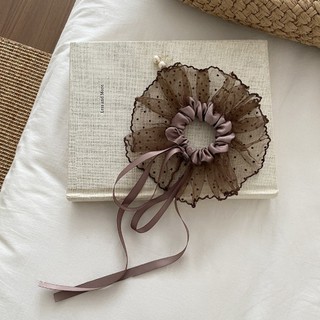 Hululu - Dream Ballet Scrunchy Satin Chấm Bi với Nơ Phong Cách Hoàng Tử Ballet