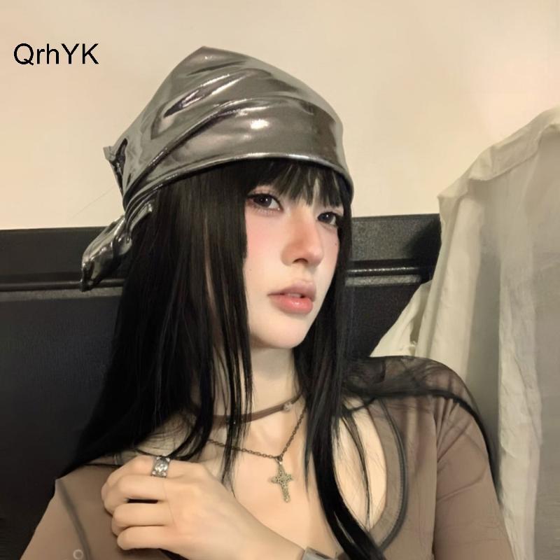 Nhà Máy Thời Trang Y2k Retro Da PU Khăn Trùm Đầu Nữ Mùa Hè Vuông Khăn Hip Hop Mũ Kerchief Mềm Thoáng Khí Cho Trang Phục Thời Trang QrhYK