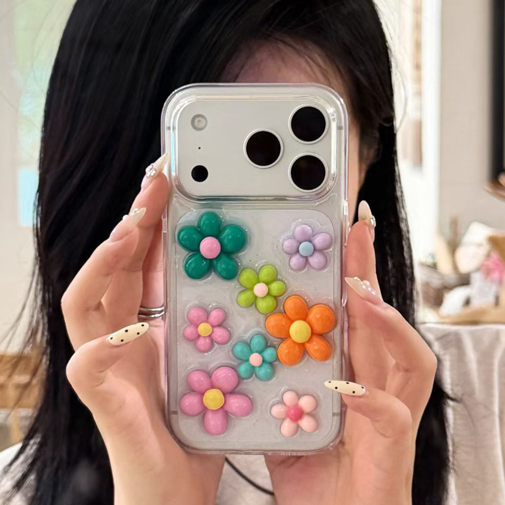 Ốp Điện Thoại Nhựa Hoa Nhiều Màu Sắc 3D Cho iPhone 17 Pro Max 17 Air 16 Plus 15 14 13 12 11 Vỏ Bảo Vệ Chống Sốc