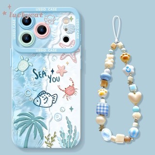 Ốp điện thoại Ins Blue Marine Animals + Dây buộc cho iPhone 17 16 15 14 13 12 11 Pro Max X Xr Xs Max 7 8 Plus SE2020