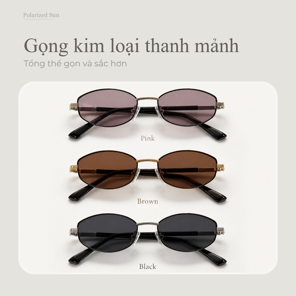 Khung kim loại kính râm hình chữ nhật mỏng phân cực dành cho nữ để sử dụng ban ngày
