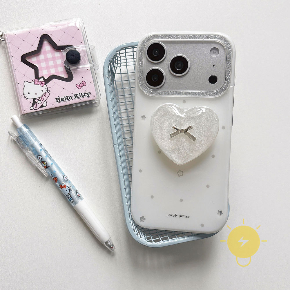 Phone Case For iPhone 17 Pro Max 16 15 14 13 with Griptok TPU Heart Glitter Powder with Griptok Aesthetic Korean Cute