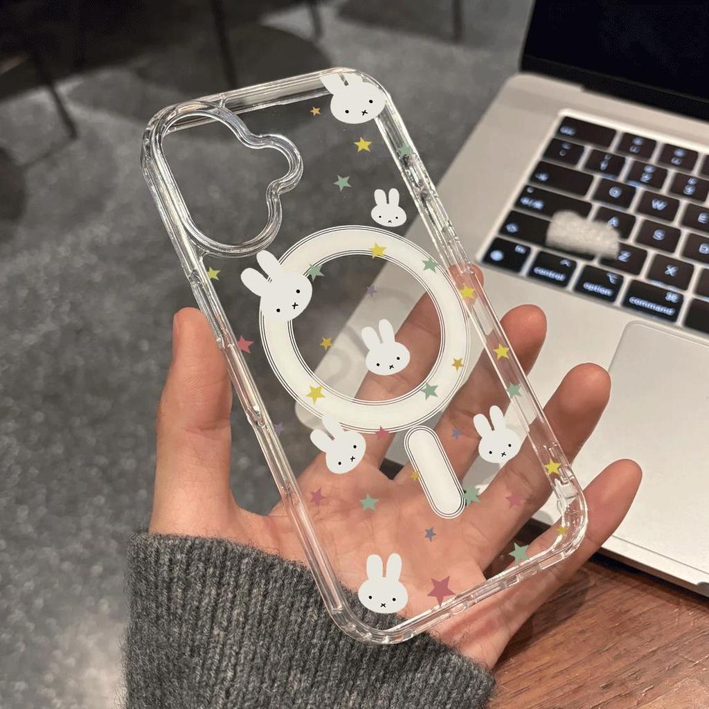 Thỏ nhỏ saoVỏ hút từ trong suốt phù hợp với vỏ điện thoại 17/16 Pro, iPhone 15