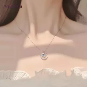AqToCna Charm Nelace Sang Trọng Tinh Tế Ngôi Sao Mặt Trăng Trang Sức Quà Tặng Kim Cương Giả Dây Chuyền Nelace Thanh Lịch Xương Đòn Dây Xích Nelace Thời Trang AqToCna