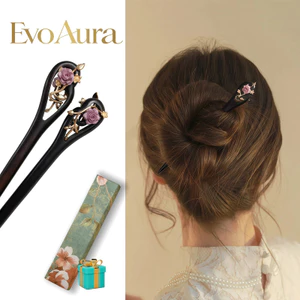Hoa Hồng Hai Mặt Kẹp Tóc Gỗ Đàn Hương Tự Nhiên Phụ Kiện Tóc 15cm Kẹp Tóc Ngắn Quà Tặng Cao Cấp Sinh Nhật