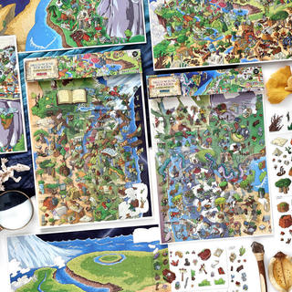 ENWEI 4 Cái [Dim Continent Series] Nhãn dán phong cảnh 3D Chống nước Bờ biển cực lớn Vương quốc ngọc lục bảo rừng cho tạp chí Đồ dùng lưu niệm