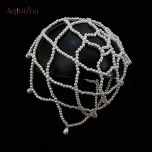 AqToCna Ngọc Trai sành điệu Mũ Dệt Lưới Retro Mũ Giả Ngọc Trai Đầu Trước Dây Xích Mũ Đội Đầu Trang Tinh Tế Cô Dâu Phụ Kiện Cưới AqToCna
