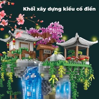 Khối Xây Dựng 3D Kiến Trúc Trung Quốc LED ABS Xếp Hình Đồ Chơi Mô Hình Để Bàn Trang Trí Quà Tặng Người Lớn
