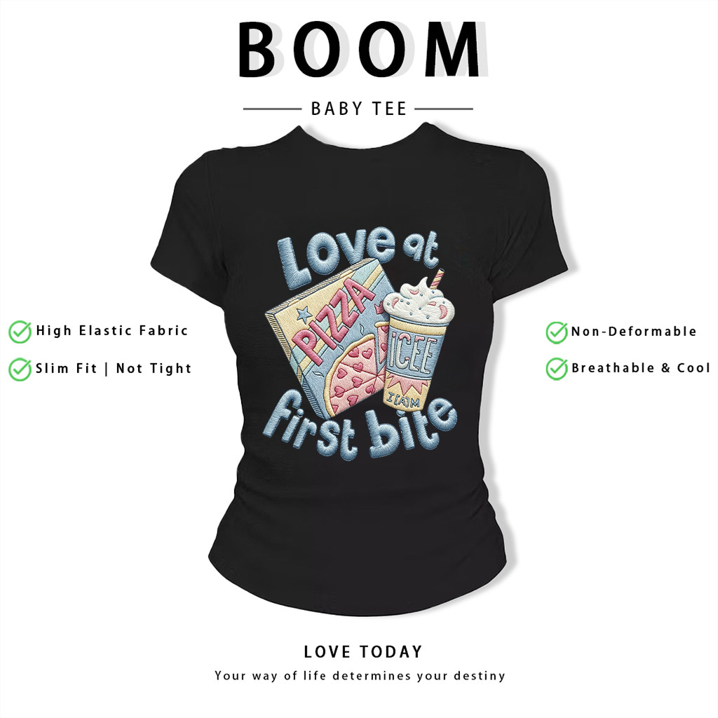 BOOM Áo Baby Tee Nữ Cotton Ôm Body-Áo Thun Ngắn Tay Y2K In Hình PhongCách Mùa Hè, Cổ Tròn Hàng Đầucách hàn quốc phongV36