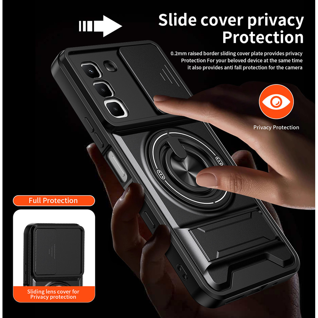 Ốp Điện Thoại Đa Năng Sang Trọng Thích Hợp Cho Infinix Hot 70 60 50 40 Pro Plus 4G 5G Dây 360°Giá đỡ vòng có vỏ máy ảnh Vỏ bảo vệ toàn diện chống sốc
