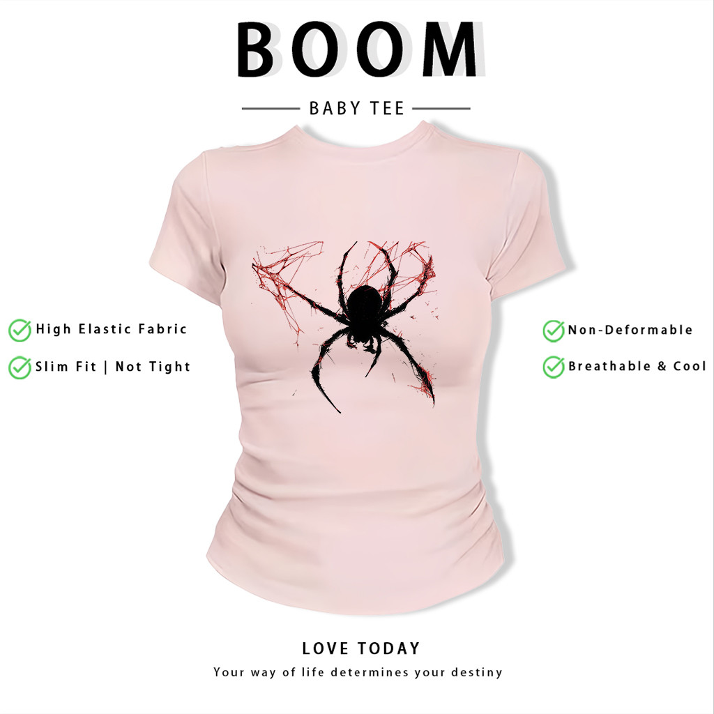 BOOM Áo Baby Tee Nữ Cotton Ôm Body-Áo Thun Ngắn Tay Y2K In Hình PhongCách Mùa Hè, Cổ Tròn Hàng Đầucách hàn quốc phongV97