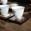 đế lót ly trà gỗ mun đen khảm men pháp hoa sen phong cách zen vintage tấm lót chén trà chống nóng phụ kiện trà đạo cao cấp
