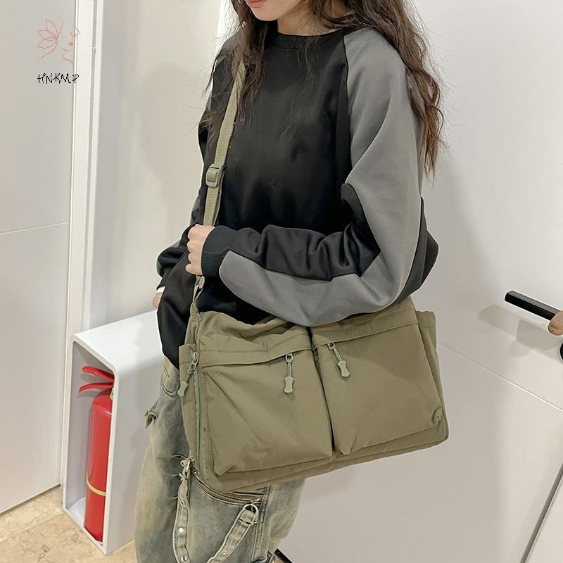 HNKMP Túi Messenger nhiều lỗ thông thường, túi đeo vai Nylon thời trang, túi xách lớn du lịch mua sắm, ví Tote