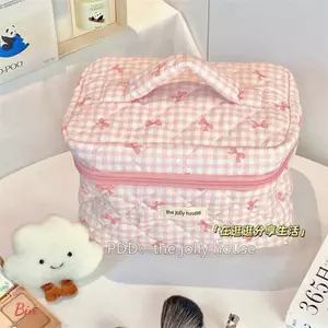 Túi Đựng Mỹ Phẩm Chần Bông Nơ Xinh Xắn - Thiết Kế Dễ Thương, Phù Hợp Cho Mọi Loại Mỹ Phẩm