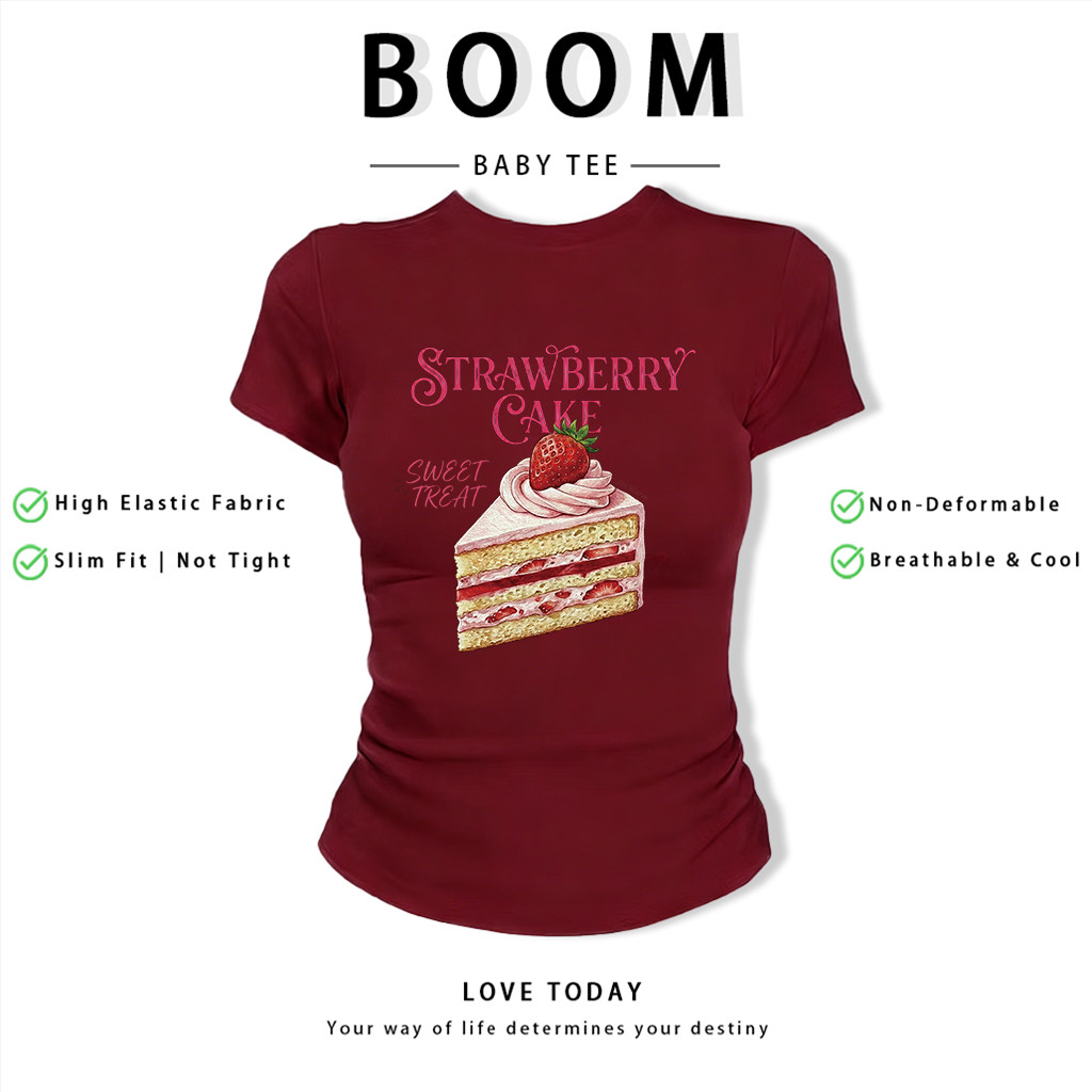BOOM Áo Baby Tee Nữ Cotton Ôm Body-Áo Thun Ngắn Tay Y2K In Hình PhongCách Mùa Hè, Cổ Tròn Hàng Đầucách hàn quốc phongG94