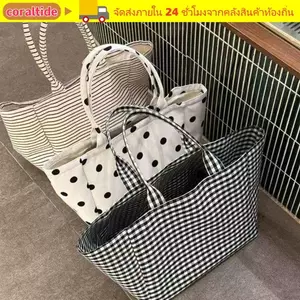 Túi Tote Canvas CORALTIDE, Túi Chấm Bi In Chấm Bi, Phong Cách Lười Kiểm Tra In Chất Liệu Vải Dung Tích Lớn Tote Công Suất Lớn Sử Dụng Đi Lại