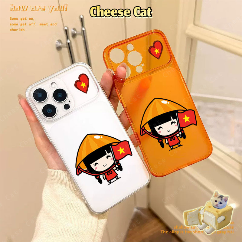 cô gái việt dễ thương Ốp Lưng Màu Cam Cho iPhone 17 Pro Max 13 12 11 15 16 Plus Xs XR Vỏ Bảo Vệ Ống Kính iPhone