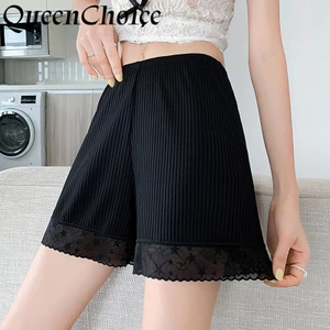 Quần lót an toàn ren Satin & ngôi sao mềm mại dành cho nữ Quần short an toàn màu đen trơn thông thường
