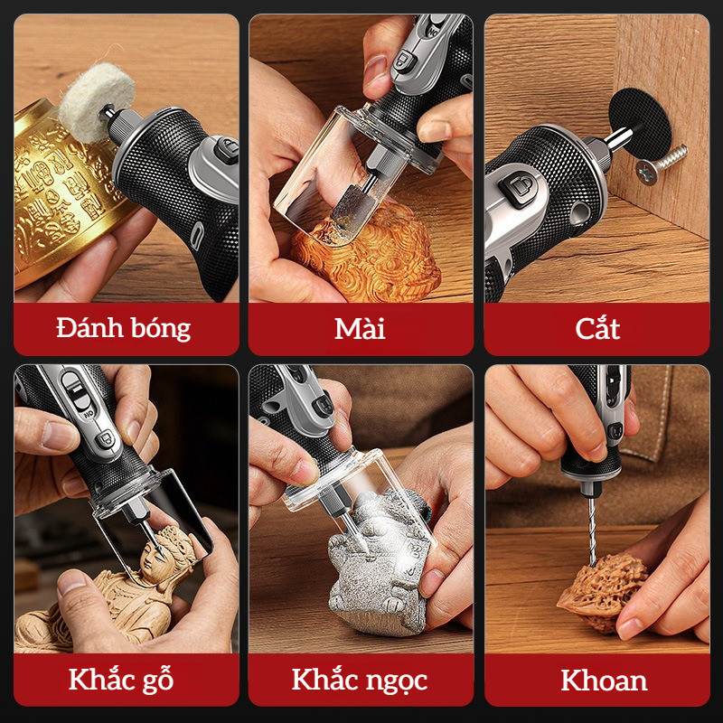 Máy Mài Khắc Đa Năng Cầm Tay Mini – Máy Khoan Cắt Mài Đánh Bóng, Dụng Cụ Chế Tác Thủ Công, Phụ Kiện Đầy Đủ