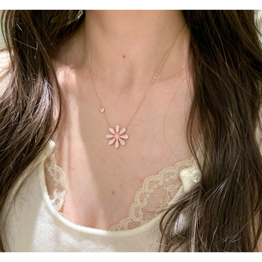 Thời trang khí chất micro dát zircon hồng kim cương hoa cúc mặt Vòng cổ cá tính và đa năng dành cho nữ