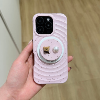 Ốp điện thoại giá đỡ từ tính toàn màn hình Wave Dot Bear dễ thương Thích hợp cho iPhone17 Pro Max 16 15 14 Pro Max Bảo vệ Camera chống sốc Ốp lưng cứng chống rơi