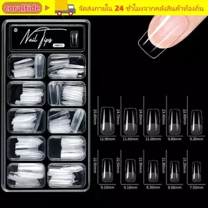 CORALTIDE 100 Chiếc Móng Tay Giả, Đầu Móng Tay Nhân Tạo Acrylic Vuông Hạnh Nhân, Trong Suốt Không Dấu Vết Full Cover Pre-File Pressed Nails Nail Art Extension