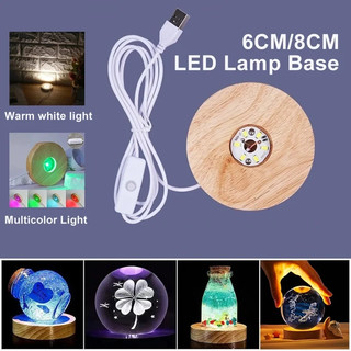1 / 4 Gỗ Đế Đèn USB Cắm 6cm Đèn Ngủ LED Đầy Màu Sắc Nghệ Thuật Trang Trí Pha Lê Thủy Tinh Đèn LED Cho Đế Nhựa Dính