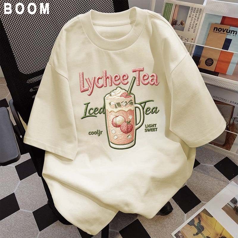 Áo thun chữ thêu nữ kiểu hàn quốc form rộng tay lỡ cổ tròn cotton mát - hè hot trend in cách dễ thương- Local brand #17