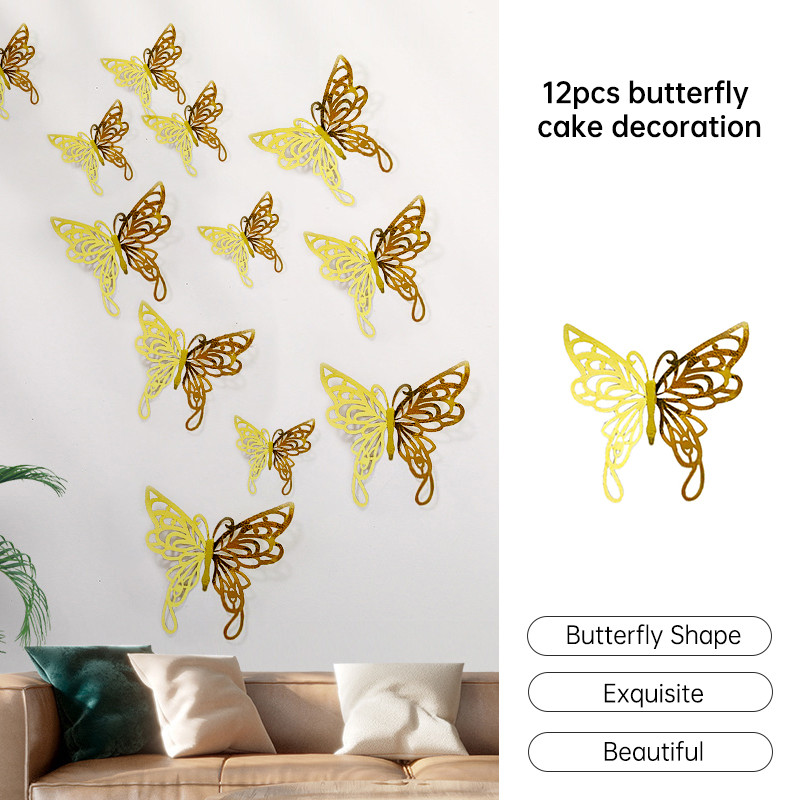🌤️COD🌤️Set 12 miếng dán hình bướm 3D trang trí tường, cửa sổ, sinh nhật, bánh kem, DIY