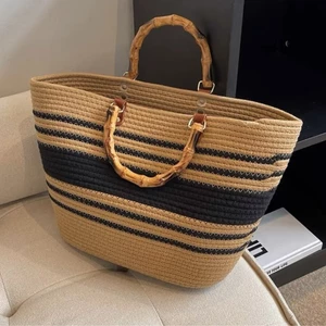 Dây Cotton Bện Túi Nữ Phong Cách Kỳ Nghỉ Đi Biển Túi Dung Tích Lớn Dây Cotton Đeo Vai Túi Tote Túi BU3W