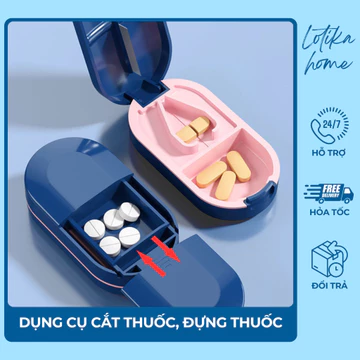 Dụng Cụ Cắt Thuốc Viên Nén Chính Xác LOTIKA – Hộp Chia Thuốc Mini Kiêm Đựng Thuốc Tiện Lợi